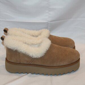 NEW UGG WOMEN'S NITA PLATFORM SUEDE SHEARLING LINED CUFF SLIPPERS SHOES CHESTNUT